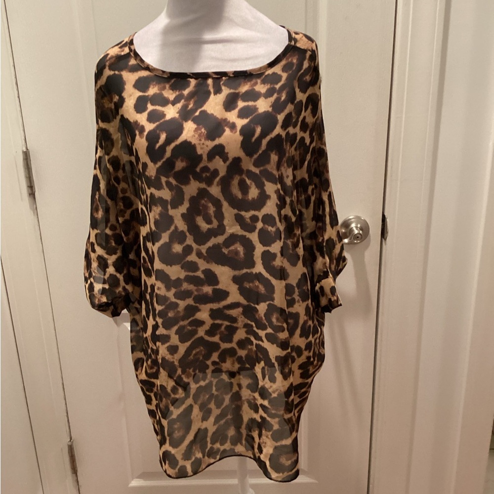 Leopard Print Sheer Blouse - Brown Animal Print Top
